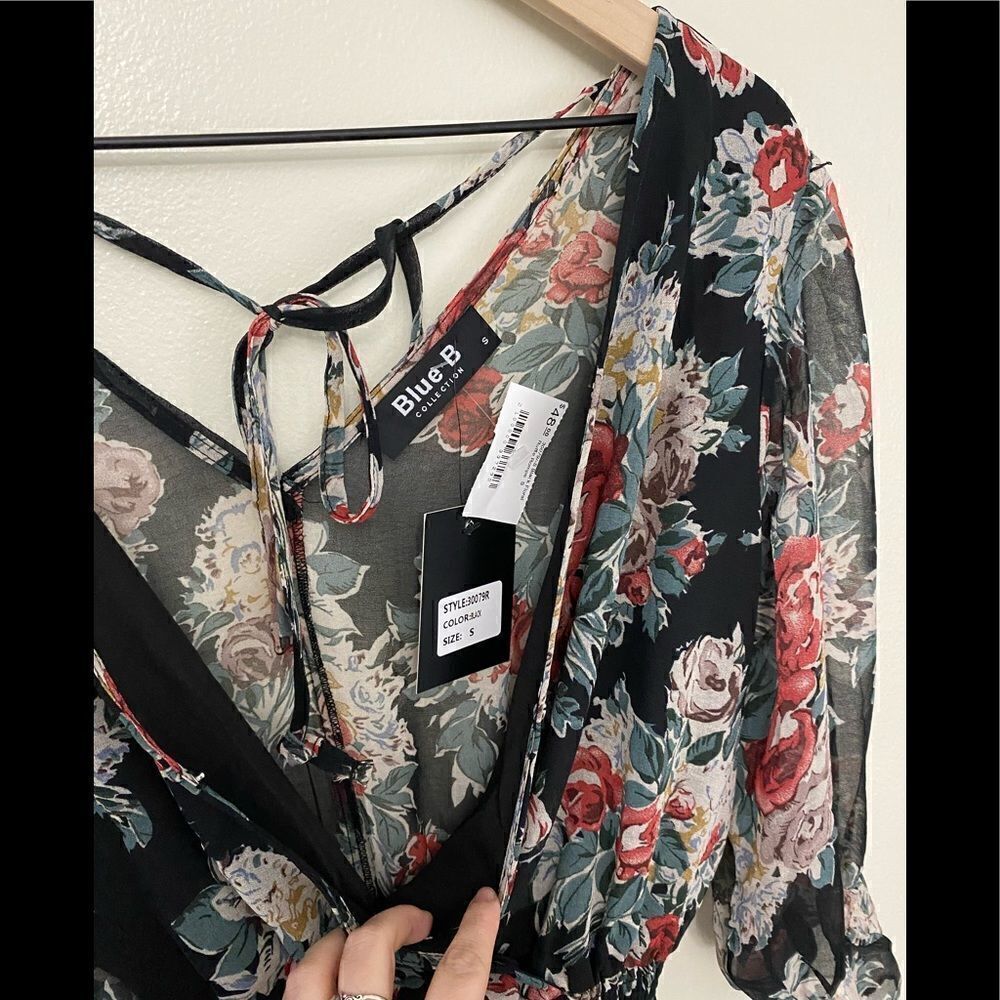 BLACK FLORAL RUFFLE ROMPER  - Picture 7 of 9